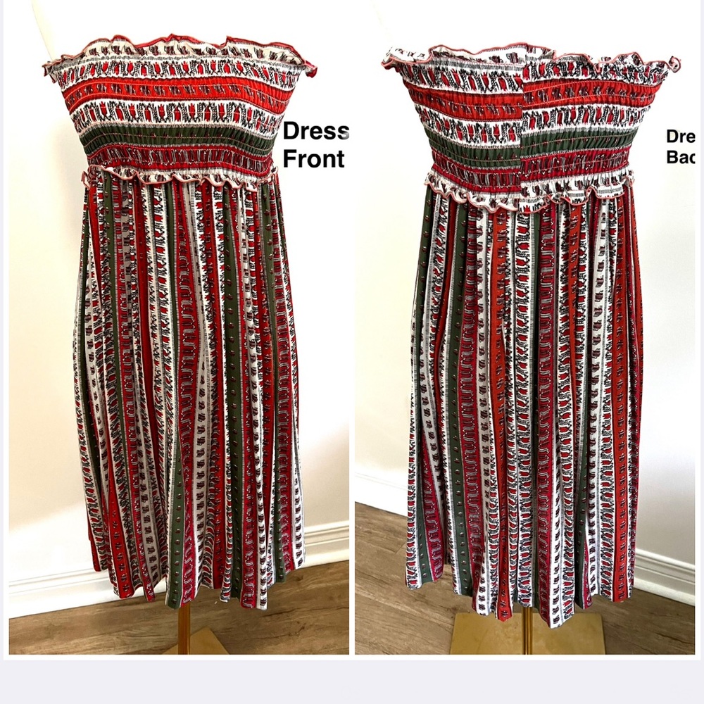 🇨🇦 Vintage Folk Art Smocked Convertible Skirt Dress Red Green Made in Canada - Picture 15 of 16